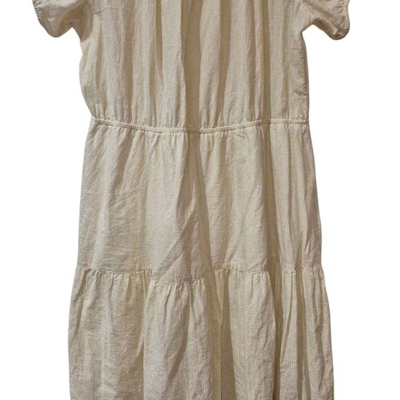 Free Assembly Women's Pale Yellow & White Cotton Tiered Scoop Neck Lined Peasant - Picture 10 of 13